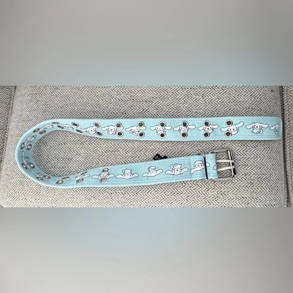 CINNAMOROLL Light Blue and White Canvas Belt with Silver Holes Size Small